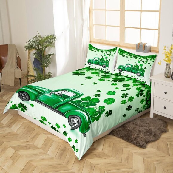 St.Patrick's Day Bedding Set King Size Lucky Clover Leaves Comforter Cover Set f - Picture 2 of 6